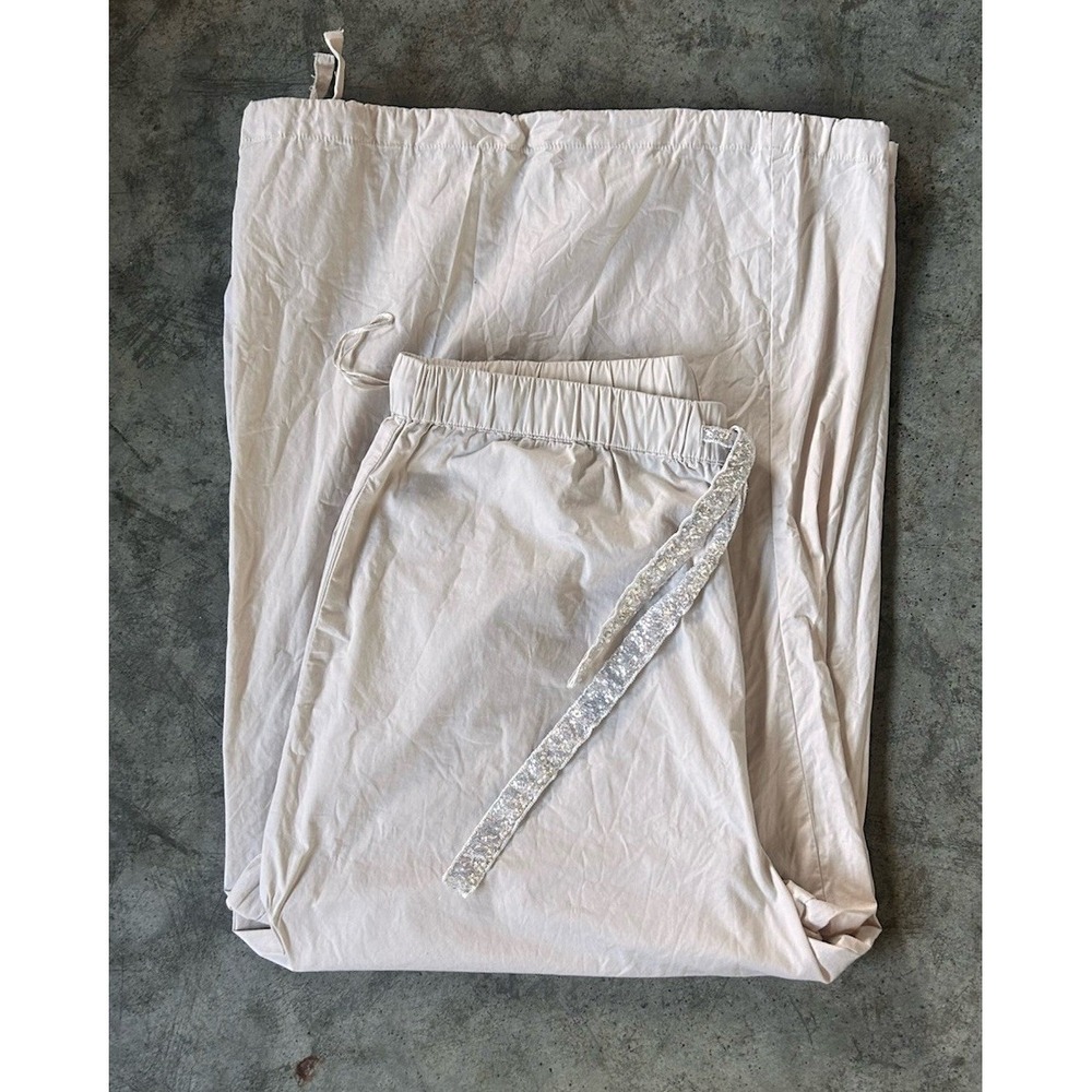 PARKE Drawstring Waisted Wide Leg Baggy Pants Leisure Beige Large